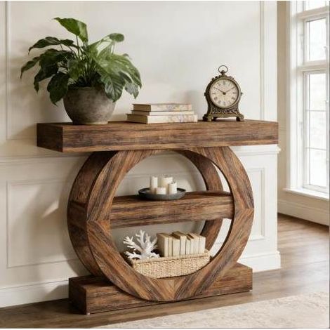 Konsolentisch 105x30x85 cm braun in Holz mit 3 offenen Regalen (1/5)