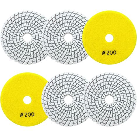 Disque Diamant Polissage 4"/100mm - 6 Pièces Grain 200 Polissage Pads pour Granit Marbre Pierre Artificielle Quartz pour Meuleuse D'angle (1/5)