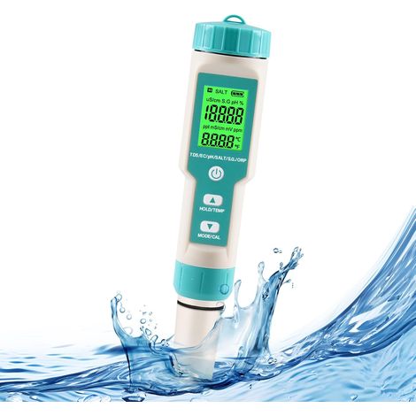 pH-Messgerät für Wasser 7 in 1 PH/TDS/EC/Sel/S.G/ORP/Temp, wasserdichter, hintergrundbeleuchteter digitaler LCD-pH-Tester, TDS EC PPM-Messgerät. Geeignet für Schwimmbäder, Trinkwasser, Aquarien, Hydro (1/5)