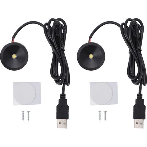Mini spots LED d'intérieur en aluminium, lot de 2, USB 5V, éclairage d'accentuation rond pour photos, œuvres d'art, vitrines à bijoux, armoires d'exposition blanches. (1/5)