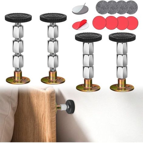 4er-Set verstellbare Anti-Shake-Abstandshalter 33 – 111 mm – for Bed, Couch, Sofa, Tisch – metallisch (1/4)