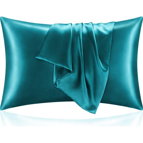 Lot de 2 taies d'oreiller en satin de soie, idéales pour les cheveux et la peau, bleu clair de lune, taie d'oreiller extra douce de taille standard (19" x 29") (1/5)
