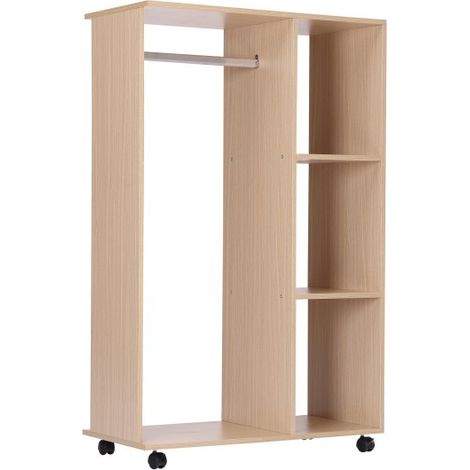 Armoire ouverte 80L x 40l x 128H cm en panneaux de particules E1 – 4 étagères et barre pour vêtements – Blanc – MH (1/5)