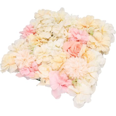 Panneau Mural Fleurs Artificielles Roses en Soie Décor de Fond pour Mariage Fête Scène 15x15cm Jaune et Rose (1/5)