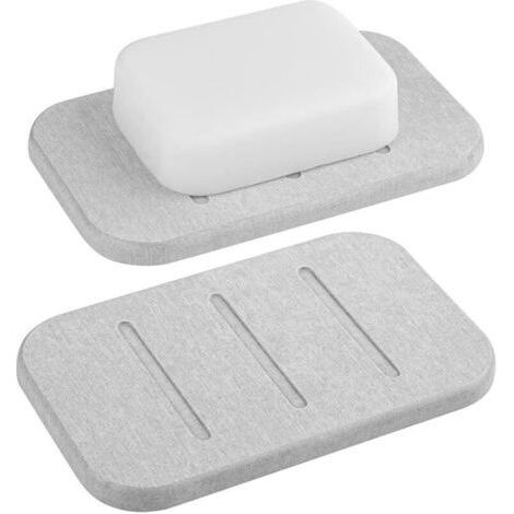 Set of 2 Diatomite Soap Dish, Quick Dry Soap Saver, Bath Shower Soap Bar Holder, Self Drying Soap Container (Grey) (1/5)