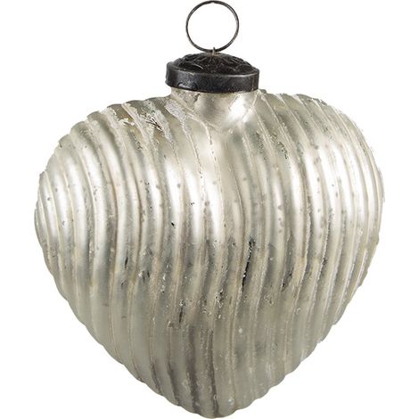 Boule de Noël cœur en verre argenté décoration rustique avec corde 9 x 4 x 10 cm - PANGIVO (1/2)