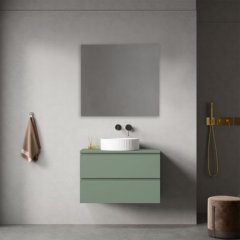 Mobile bagno sospeso 80 cm Verde Salvia per Lavabo d'appoggio Specchio Quadro - Fiji Paint Top (1/4)