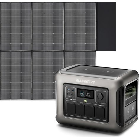 ALLPOWERS R1500 Générateur Électrique Portable avec 600W Panneau Solaire, LiFePO4 de 1152Wh Charge Rapide de 40 Min de 0 à 80%, 4 Sorties CA de 1800W (3000W Pic) pour extérieur, Voyage, Camping, jadin