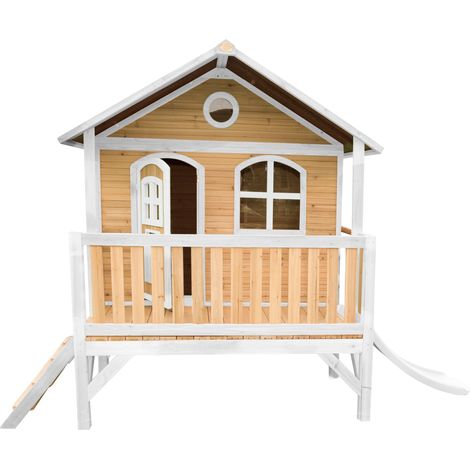 Axi Stef Maison Enfant Avec Toboggan Blanc  Aire De Jeux Pour L'Extérieur En Marron & Blanc  Maisonnette / Cabane De Jeu En Bois Fsc