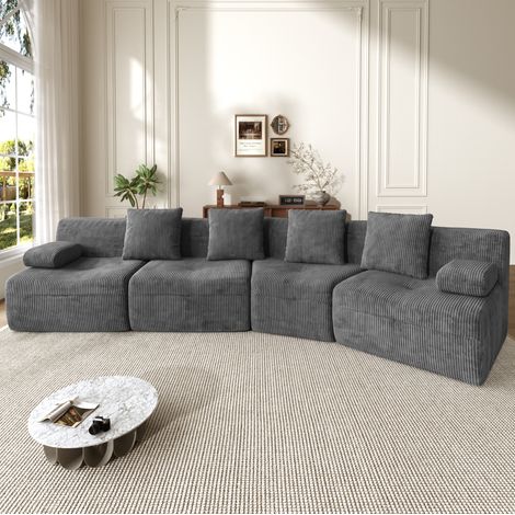 Divano modulare 4 posti 311x90x65 cm con 4 moduli, senza montaggio, tessuto ciniglia per soggiorno - grigio scuro