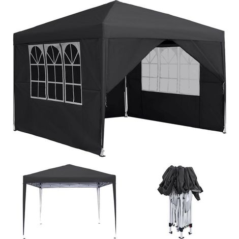 Faltpavillon 3x3m Anthrazit Wasserdicht mit 4 Fenstern und Seitenteilen (1/5)