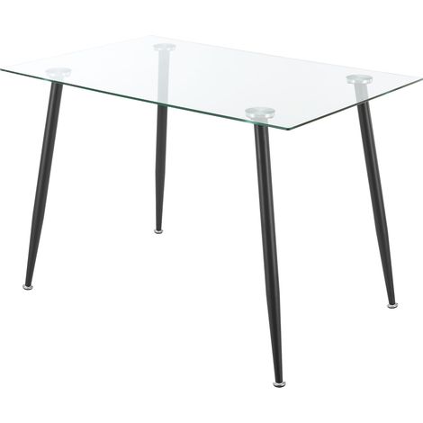 Table de salle à manger verre trempé acier 75 x 110 x 70 cm noir (1/5)