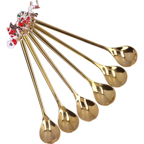 Ensemble de 6 Cuillères en Acier Inoxydable Doré pour Dessert, Crème Glacée et Café