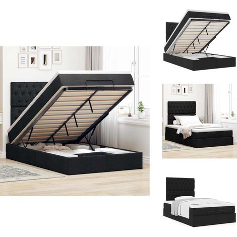 Cadre de lit ottoman avec matelas noir 120x200cm tissu - Cadre De Lit Ottoman - Cadres De Lit Ottomans - Cadre De Lit - Cadre De Lit Avec Rangement (1/5)