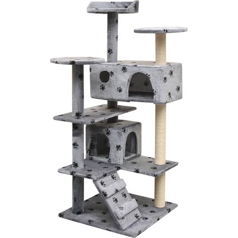 Cat Tree with Sisal Scratching Posts 125 cm Paw Prints Grey vidaXL