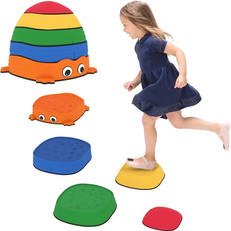 5er-Set Trittsteine zum Balancieren, stapelbar, Froschform, Kunststoff, Bunt (1/5)
