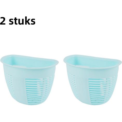 Lot de 2 paniers de rangement muraux en plastique bleu sans jointure petits paniers suspendus pour table de chevet chambre bureau et maison (1/5)