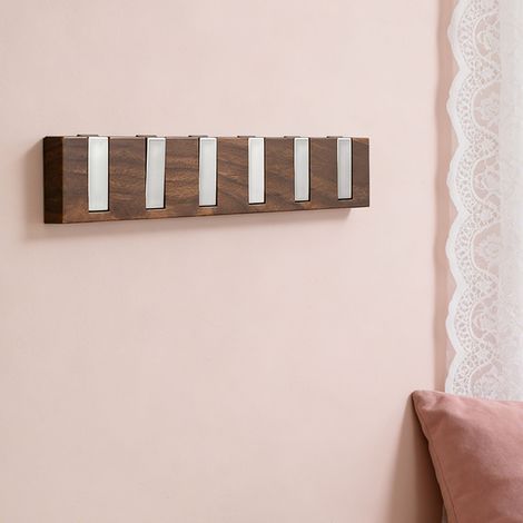 Porte-serviettes mural adhésif imitation bois, couleur noyer, pour porte-manteaux, chambre, couloir ou cuisine. (1/5)