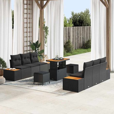 Conjunto de sofás de jardín con cojín 9 pcs Negro Poliratán vidaXL (1/5)
