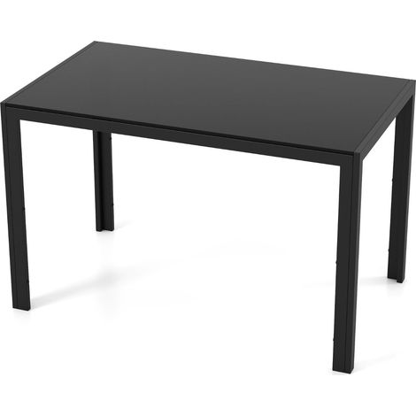 Table à manger moderne 120 x 70 x 75 cm pour 4 personnes avec plateau en verre et cadre robuste noir en verre métal