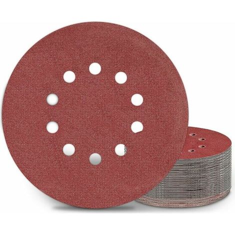 VURAHOME - Disques de ponçage de 225 mm, 25 patins de ponçage ronds à 10 trous avec grain P120, pour ponceuses à col long, meuleuses pour cloisons sèches et ponceuses girafe (1/5)