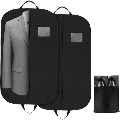 Lot de 2 sacs à vêtements avec sac à chaussures, 120 x 60 cm, avec fermeture éclair, étanche à l'eau, à la poussière, pliable pour le rangement, pour vêtements, chemises (1/5)