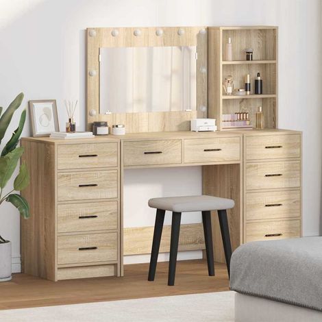 Schminktisch mit Schubladen 3 pcs Sonoma-Eiche Holzwerkstoff