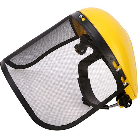Casque de jardinage pour tronçonneuse, absorbant la transpiration, résistant aux chocs, avec visière en maille ajustable, jaune vif. (1/5)