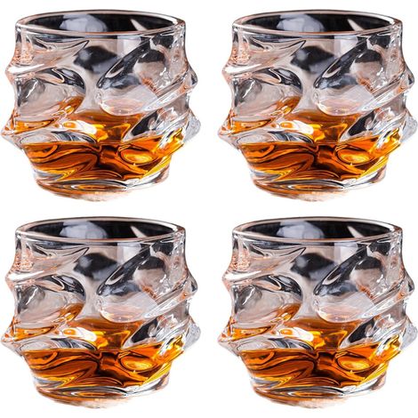 Einzigartige Bar Whisky Gläser 4er Set, 320ml Bleifrei Kristall Whiskey Glas,Rum Gläser für Cocktail Rum Wodka Scotch Gin Cognac Wasser Spülmaschinenfest