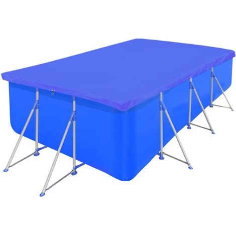 Bâche de piscine rectangulaire 400 x 207 x 10 cm, PE 90 g/m², compatible piscines à structure métallique, résistante à la déchirure et hydrofuge, bleu foncé (1/5)