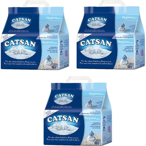 Tre lettiere catsan igieniche assorbenti ideali per gatti in confezione da 10 litri ciascuna
