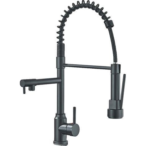 Robinet de cuisine, Bec rotatif, Installation sur plan de travail, noir mat (1/2)
