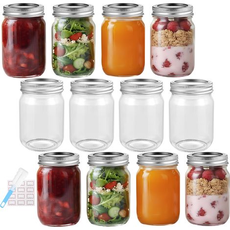 350ml/12oz 12 Pack Glass Mason Jars with Airtight Lids, Round Mouth Canning Jars, Clear Glass Jam Jars for Overnight Oats, Pickling, Food Storage, DIY Projects