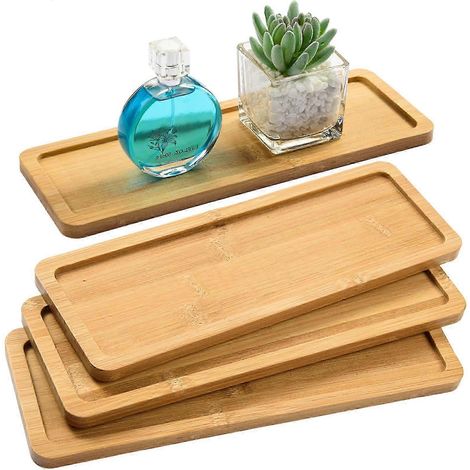 Lot de 6 plateaux de service en bambou, plateaux rectangulaires en bois à bords arrondis, 28 x 10 cm, usage général 2025 (1/5)