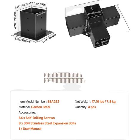 Kit de soporte para pérgola, acero al carbono duradero, versátil para uso en exteriores, 4 piezas. (1/2)
