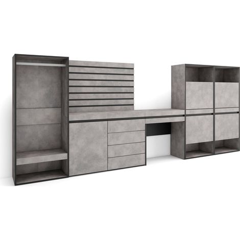 Skraut Home - Zapatero, Armario zapatos botas, 357x145x35 cm, Dormitorio, habitación, Vestidor abierto, Cómoda, Cajonera, Listones Decorativos, Tocador, Estilo Moderno, Gris Cemento (1/5)