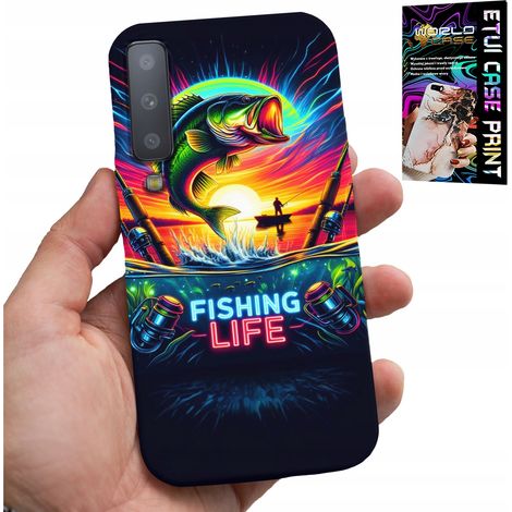 Custodia per Samsung A7 2018 - motivi di pesca, canna da pesca, retro (1/5)