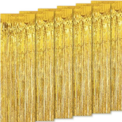 Rideau de porte à paillettes (6 pièces) - Décoration de porte pailletée - Rideau doré - Rideau métallisé - Décoration orange - 200 x 100 cm - Rideaux à anneaux - Idéal pour anniversaire, fête (doré) (1/5)