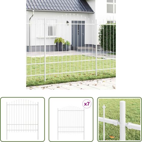 Außenzaun - Gartenzaun 7 pcs Weiß 170 x 215 cm Pulverbeschichteter Stahl (1/5)