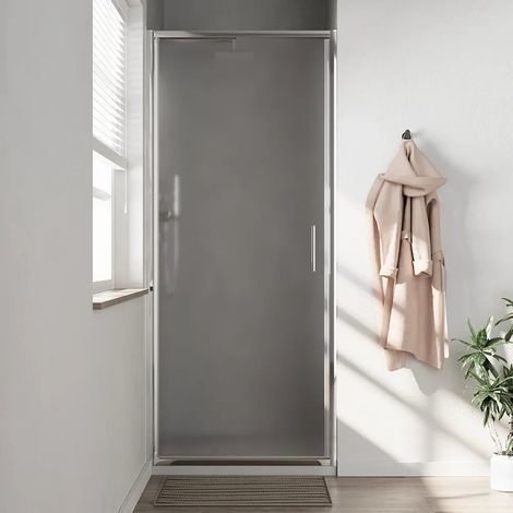 Porte de douche 80 cm avec ouverture battante profilés chromés fins verre opaque 6 mm h190 Portofino (1/4)