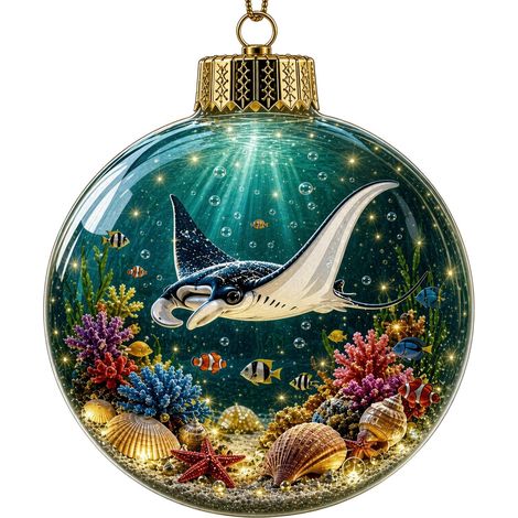 Boule de Noël en cristal sur le thème de l'océan, décoration pour sapin de Noël, boule de cristal lumineuse, cadeau de Noël, en forme de L avec lumières. (1/5)