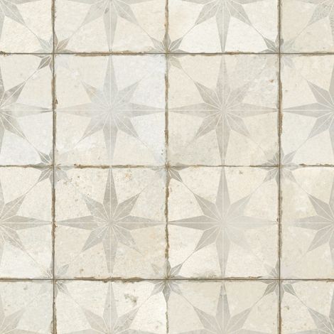 Carrelage Vintage effet Carreau ciment Etoile Blanche et Fond Blanc 45x45x0,95 cm Sparta - Sol et mur intérieur (vendu par carton de 1 m²) - RO'MA CARRELAGE