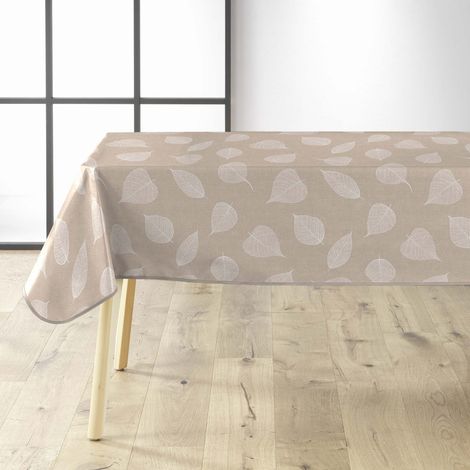 Nappe Toile Cirée "Feuillys" 140x240cm Beige Lin & Blanc (1/4)