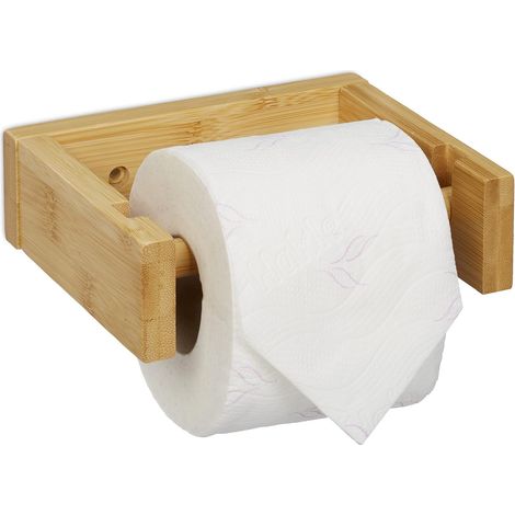 Support Papier Toilette en Bambou, pour Salle de Bains & WC, Mural, Autocollant, HxLxP: 5x16x13 cm, Nature (1/5)