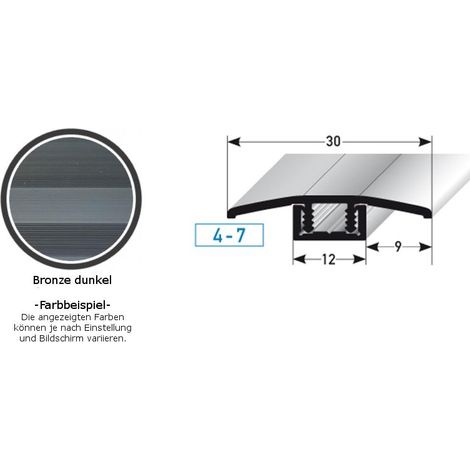 Übergangsprofil / Übergangsschiene Laminat "Pikeville", für Höhe 4 - 7 mm, 30 mm breit, 2-teilig, Aluminium eloxiert, gebohrt-bronze dunkel-900