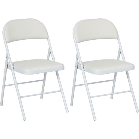 Set aus 2 weißen Klappstühlen, tragbare Essstühle, robustes Stahlgestell, Abmessungen 45L x 46T x 78H cm, ideal für den Innen- und Außenbereich.