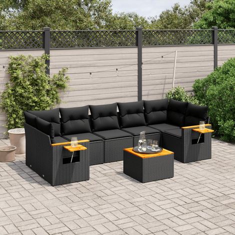 vidaXL Salon de jardin 8 pcs avec coussins noir résine tressée (1/5)