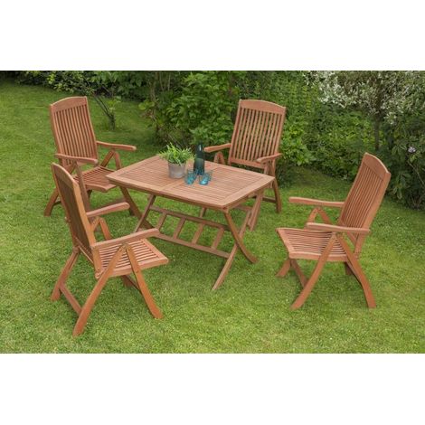 Maracaibo Set 5tlg 4 Sessel Tisch 110(160)x90cm Eukalyptus