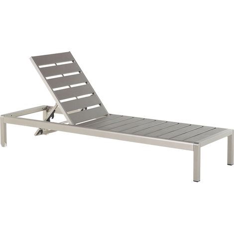 Tumbona de jardín de metal gris plateado madera plástica respaldo reclinable Nardo