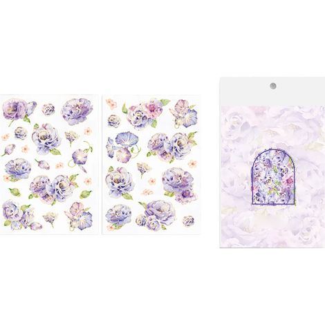 2 feuilles autocollants fleurs faciles à détacher durable étanche PET multi-usage stickers plantes en PET pour album scrapbook loisir créatif violet (1/5)